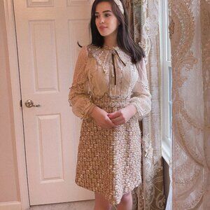 Gold and Beige Mini Tweed Girly Christmas/New Year's Dress
